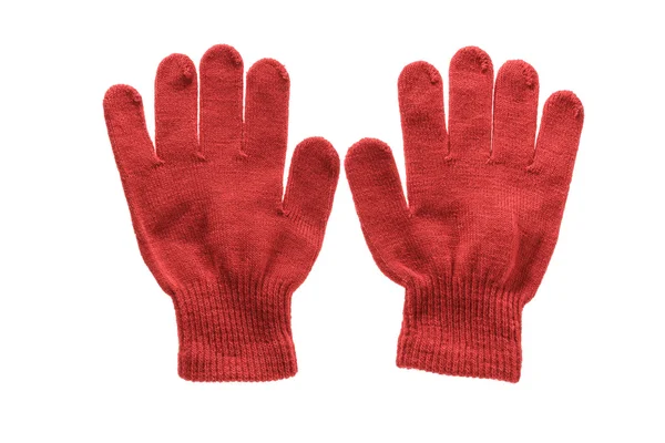 Red knitted cloth kid gloves with pattern isolated on white bac — Stock Photo, Image