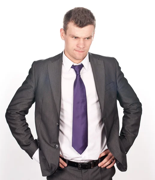 Joven hombre ejecutivo de negocios pensando en blanco —  Fotos de Stock