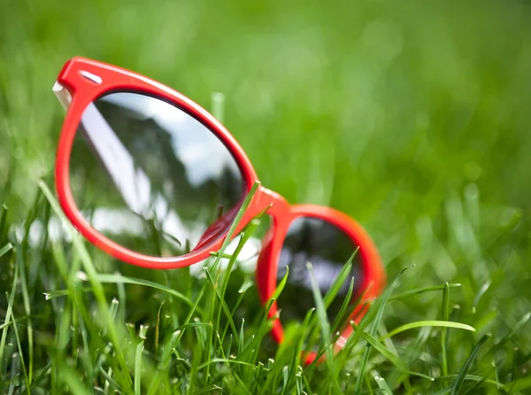 Red sunglasses in green grass — Stock Image Red sunglasses in green grass Stock Picture