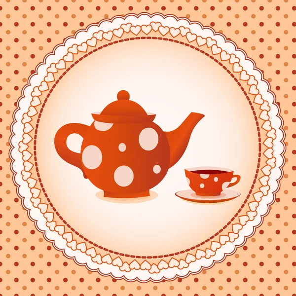 Vintage background with teapot with cups. — Stock Vector