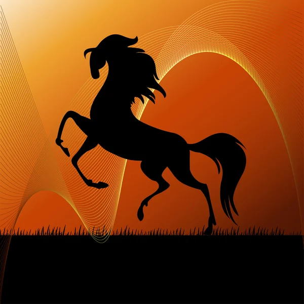 Caballo corriendo en la silueta de hierba — Vector de stock