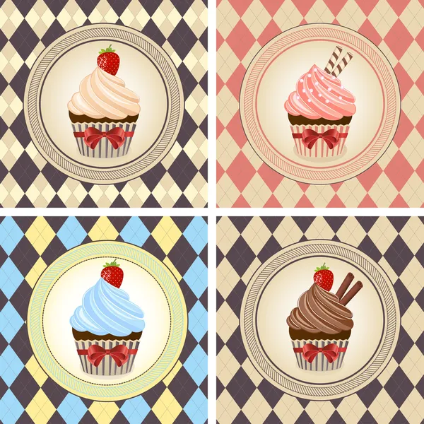 Vectorillustratie van kleurrijke cupcake setje — Stockvector