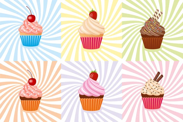 Ilustração vetorial de conjunto de cupcake colorido — Vetor de Stock