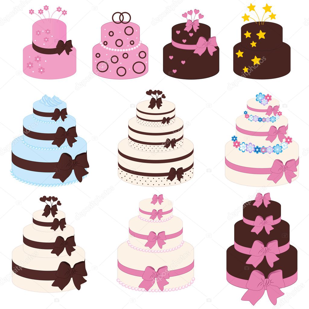 Vector illustration of colorful cake set
