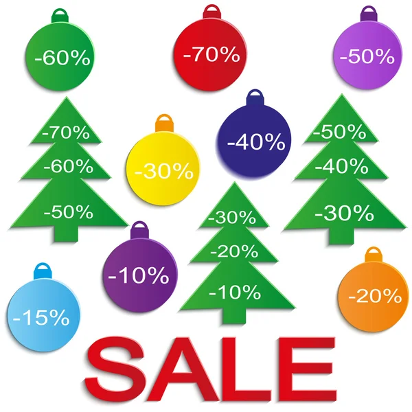 Christmas sale balls with Christmas trees (cut the paper) Vector — Stock Vector