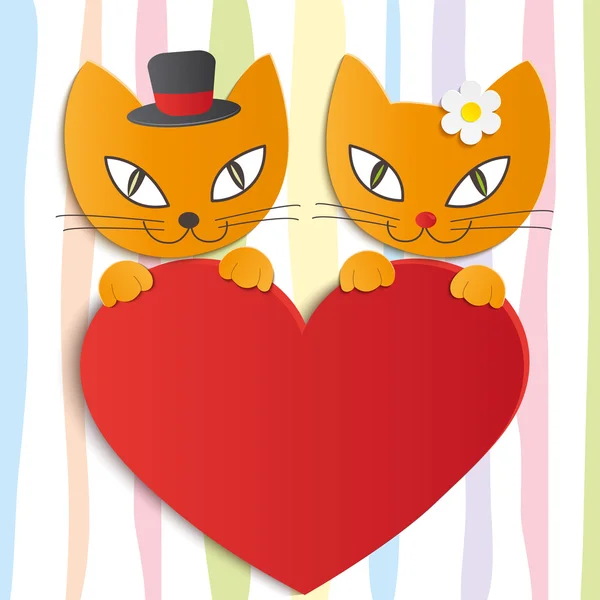 Romantic couple of two loving cats - Illustration, vector — Stock Vector