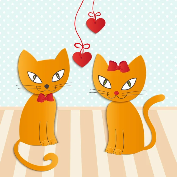 Romantic couple of two loving cats - Illustration, vector — Stock Vector