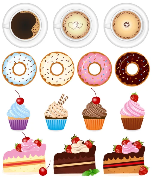 Desserts und Getränke Icon Set - Illustration — Stockvektor