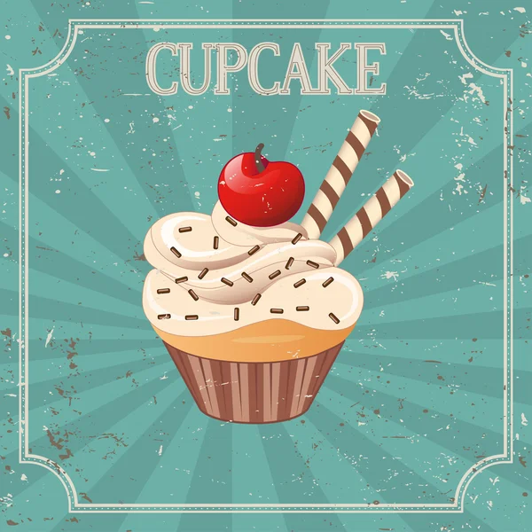 Cupcake sobre fondo vintage - ilustración vectorial — Vector de stock