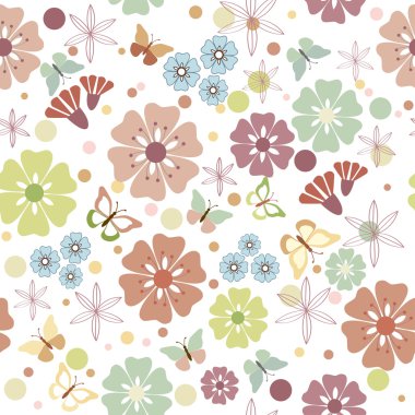 꽃과 나비 원활한-일러스트 레이 션, 벡터