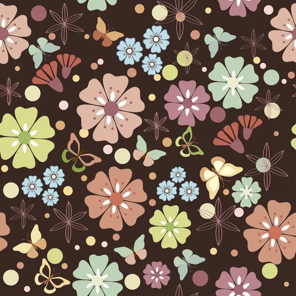 Λουλούδια και πεταλούδες άνευ ραφής - εικονογράφηση, διάνυσμα — Διανυσματικό Αρχείο