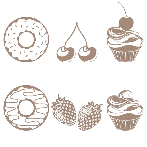 Desserts and fruit icon set - Illustration — Stock Vector