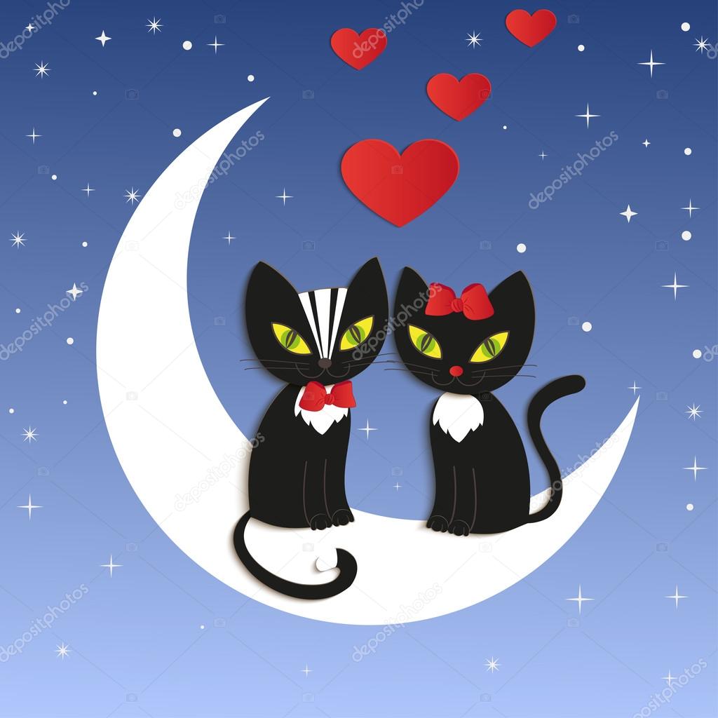 Romantic couple of two loving cats - Illustration