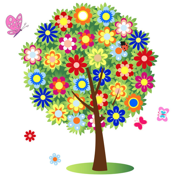 flowering tree - illustration, vector