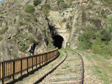 Demir yol, tünelin sonundaki demiryolu ışığını köprüye bağlıyor.
