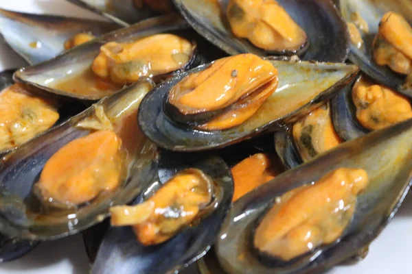 Delicious Appetizer Mussels Sauce Tasty Shell Mollusk — стоковое фото