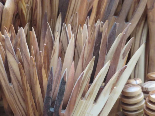 Beautiful Wooden Forks Kitchen Utensils Preparing Food — Photo