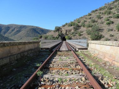 Demir yol, tünelin sonundaki demiryolu ışığını köprüye bağlıyor.