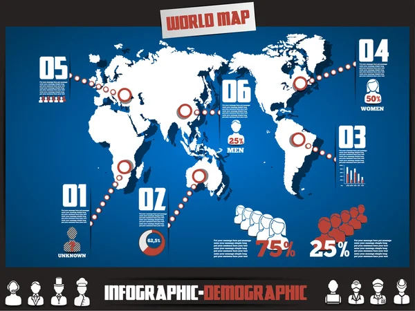 PLANTILLA DE MAPA DE INFOGRAFÍA AZUL — Archivo Imágenes Vectoriales