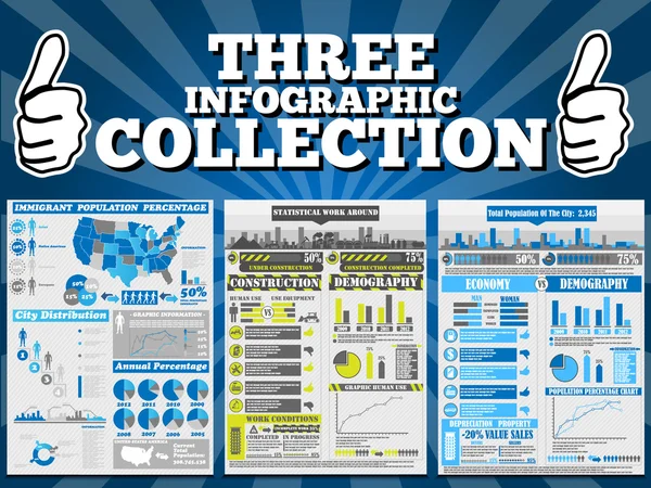 Üç Infographic koleksiyonu özel baskı — Stok Vektör