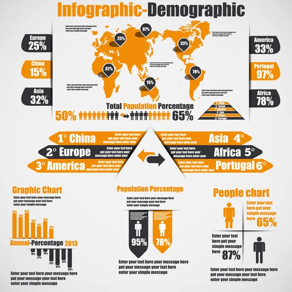 DEMOGRAFÍA INFOGRÁFICA NUEVO ESTILO 10 NARANJA — Archivo Imágenes Vectoriales