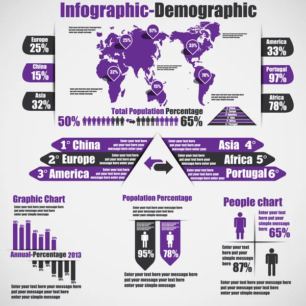 Infographic demografik yeni stili 10 mor — Stok Vektör