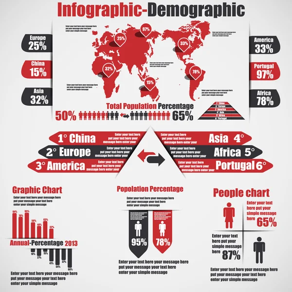 DEMOGRAFÍA INFOGRÁFICA NUEVO ESTILO 10 ROJO — Archivo Imágenes Vectoriales