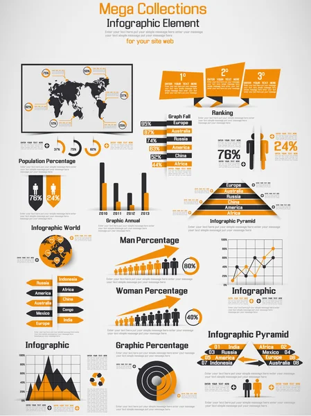 Retro-infografische demografische Elemente der Weltkarte — Stockvektor