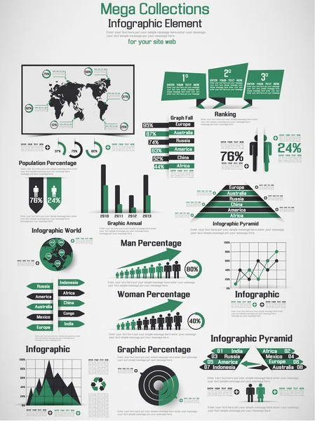 Retro infografische demografische Weltkarte Elemente grün — Stockvektor