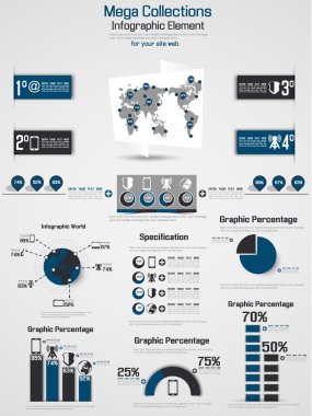 Retro Infographic demografik dünya harita öğeleri 2 mavi