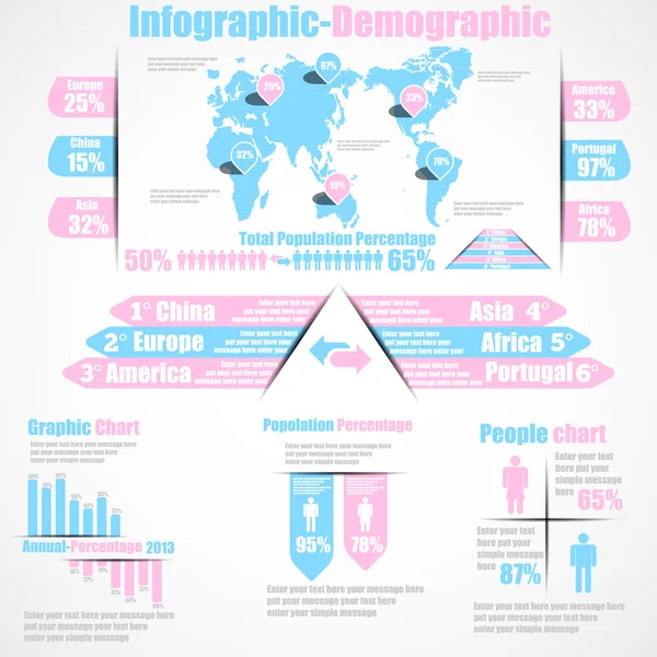 Infographic demografik yeni stili 10 pembe — Stok Vektör