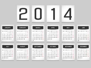 Takvim 2014 basit metin arka plan siyah