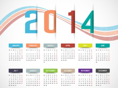 Takvim 2014 basit metin arka plan çok renkli