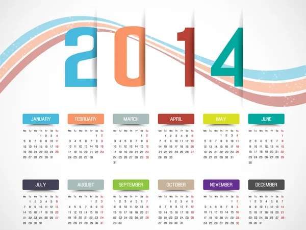 CALENDAR 2014 SIMPLE TEXT BACKGROUND MULTICOLOR — Stock Vector