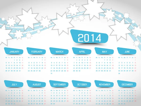 KALENDER STAR 2014 SIMPLE TEKST BACKGRUD – stockvektor