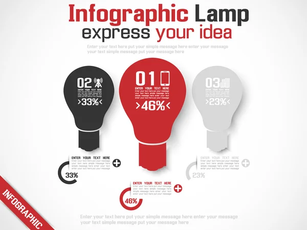 Infographic lampa idé 3 röda — Stock vektor