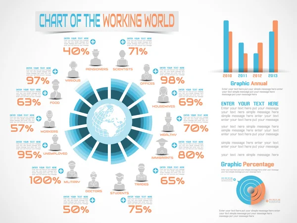 TRABALHADORES INFOGRÁFICOS NO MUNDO AZUL — Vetor de Stock