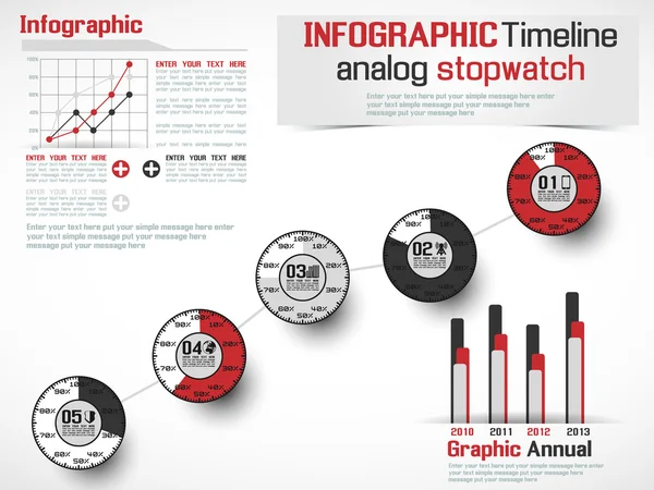 Інфографіки timeline аналогового секундомір червоний — стоковий вектор
