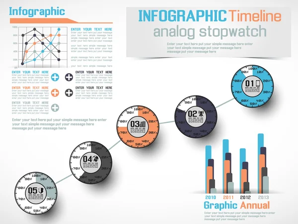 Infografische Zeitleiste analoge Stoppuhr — Stockvektor