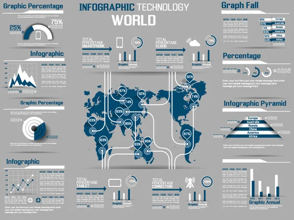 INFOGRAPHIC COLLECTION ELEMENT TECHNOLOGY WORLD BLUE — Stock Vector