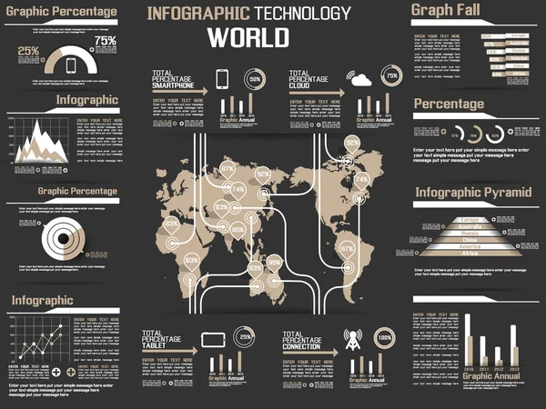 INFOGRAPHIC COLLECTION ELEMENT TECHNOLOGY WORLD BROWN — Stock Vector