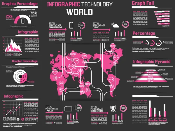 INFOGRAPHIC COLLECTION ELEMENT TECHNOLOGY WORLD PINK — Stock Vector