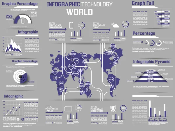 Infografik Sammlung Element Technologie Welt violett — Stockvektor
