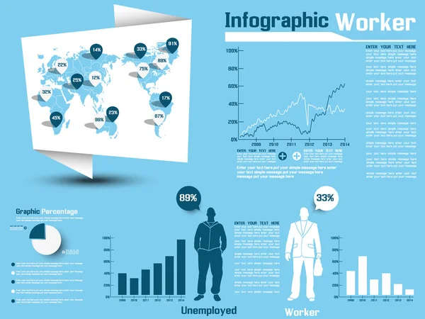 INFOGRAPHIC WORKER MODERN STYLE BUSINESS BLUE — Stock Vector