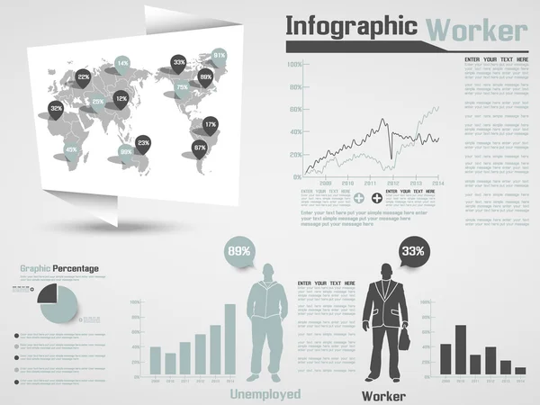 INFOGRAPHIC WORKER MODERN STYLE BUSINESS GREY — Stock Vector