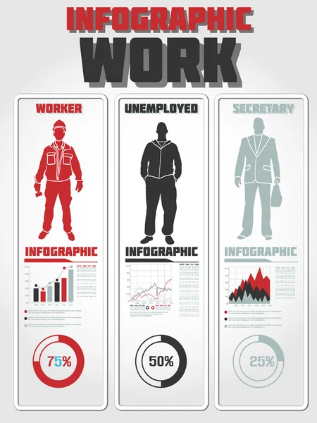 INFOGRAPHIC WORKER MODERN STYLE STATISTICS RED — Stock Vector