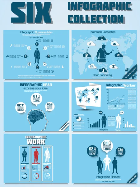 Altı Infographic koleksiyon mavi — Stok Vektör