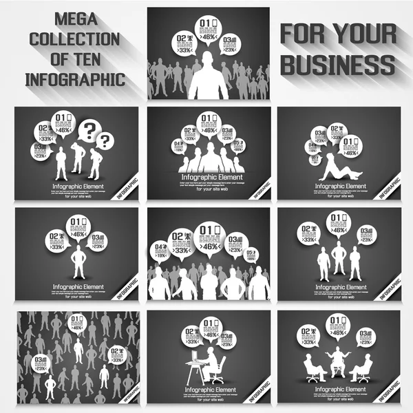 Mega-Sammlung von zehn Geschäftsleuten Infografik Option grau — Stockvektor