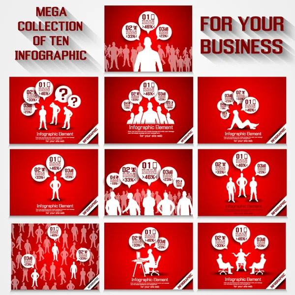ME GA COLLECTION OF TEN BUSINESS MAN INFOGRAPHIC RED — Stock Vector
