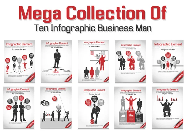 MEGA COLLECTION BUSINESS MAN MODERN INFOGRAPHIC RED — Stock Vector